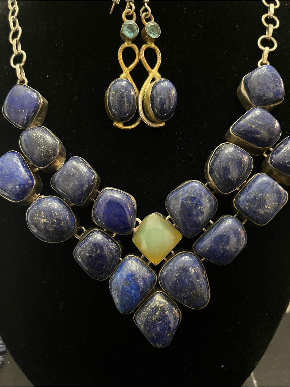Blue Lapis Statement Necklace and Earrings Set